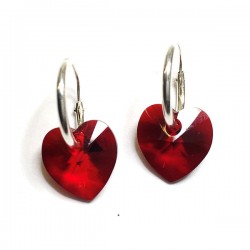 Boucles d'oreilles argent 925 créoles pendants coeurs cristal siam 