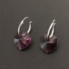 Boucles d'oreilles argent 925 créoles petits coeurs cristal améthyste