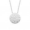 Collier argent massif 925/000 rhodié pendentif rond martelé