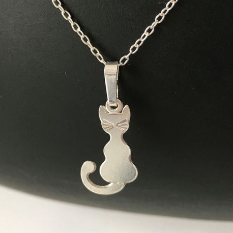 Collier pendentif chat argent 925/000 fine chaine longueur 42 cm