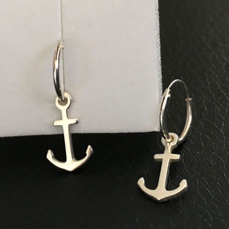 Boucles d'oreilles créoles ancre marine en argent massif 925/000