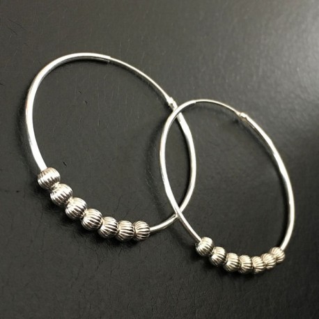 Boucles d'oreilles créoles 40 mm en argent 925/000 boules striées