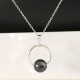 Collier argent 925/000 pendentif cercle boule hématite sur chaine 42 cm