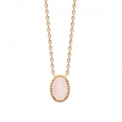 Collier Plaqué Or 18 carats pendentif pierre naturelle quartz rose