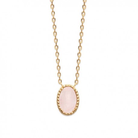 Collier Plaqué Or 18 carats pendentif pierre naturelle quartz rose