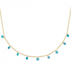 Collier Plaqué Or 18 carats pampilles de couleur bleu topaze