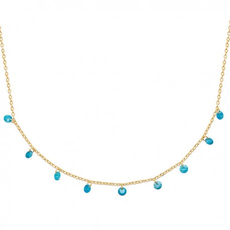 Collier Plaqué Or 18 carats pampilles de couleur bleu topaze