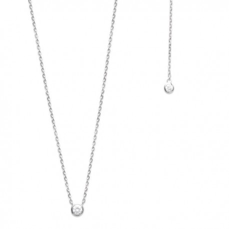 Collier argent 925/000 pendentif solitaire zirconium et longue chainette 