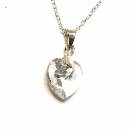 Collier pendentif petit coeur cristal Swarovski Argent 925 sur fine chaine 