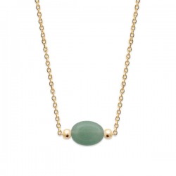 Duo collier + bracelet Plaqué or 18 carats quartzite vert pierre naturelle