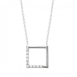 Collier argent massif 925/000 et zirconium pendentif carré ajouré