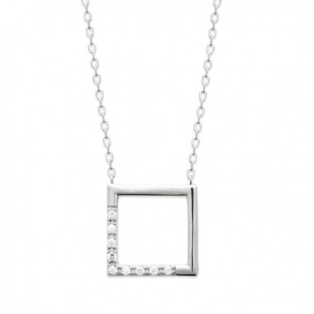 Collier argent massif 925/000 et zirconium pendentif carré ajouré