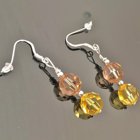 Boucles d'oreilles argent 925/000 pendantes cristal topaze 2 tons