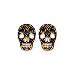 Boucles d'oreilles tête de mort Plaqué Or 18 carats et émail noir