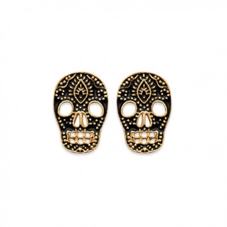 Boucles d'oreilles tête de mort Plaqué Or 18 carats et émail noir