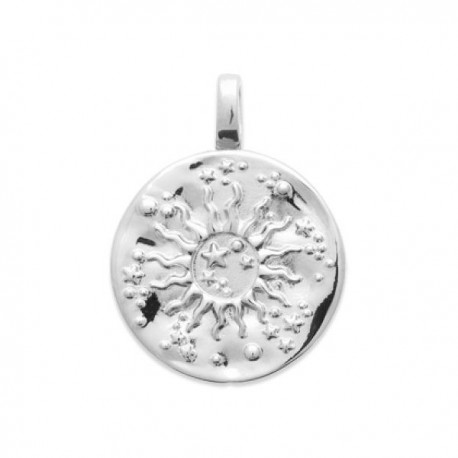 Pendentif soleil étoiles argent massif 925/000 rhodié