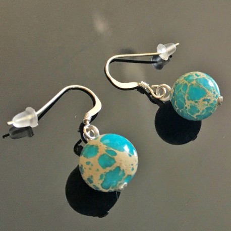 Boucles d'oreilles argent 925/000 pierre naturelle jaspe impérial turquoise