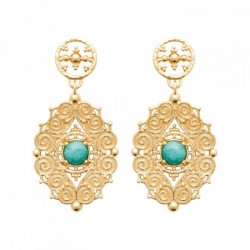 Boucles d'oreilles bohème chic Plaqué Or 18 carats et pierre amazonite 