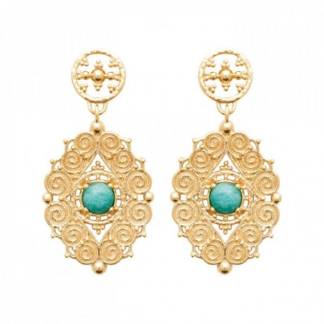 Boucles d'oreilles bohème chic Plaqué Or 18 carats et pierre amazonite 