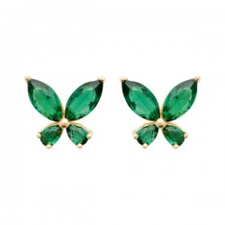 Boucles d'oreilles puces papillons Plaqué Or 18 carats et zirconium