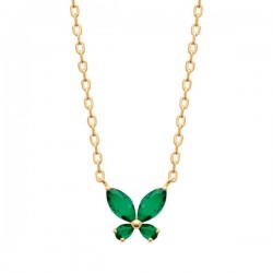 Collier papillon Plaqué Or 18 carats et zirconium vert