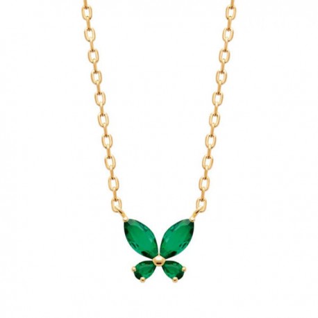 Collier papillon Plaqué Or 18 carats et zirconium vert