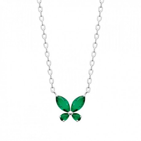 Collier papillon argent massif 925/000 et zirconium vert