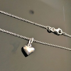 Collier argent 925/000 pendentif petit coeur bombé sur fine chaine 45 cm