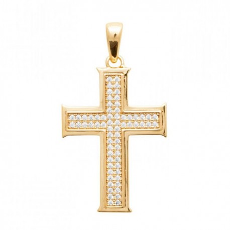 Pendentif croix Plaqué Or 18 carats et zirconium Bijou mixte