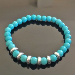 Bracelet perles turquoise et argent 925/000 taille élastique Pierre magnésite