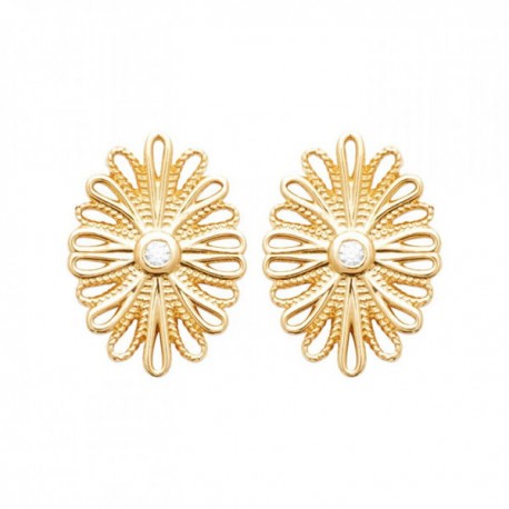 Boucles d'oreilles fleurs Plaqué Or 18 carats et zirconium