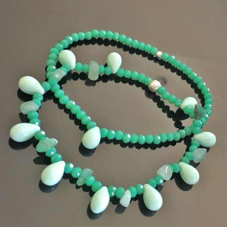 Bracelet pierres aventurine - cristal vert et argent 925/000 taille élastique