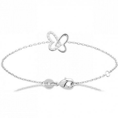 Bracelet coeurs papillon argent massif 925/000 et zirconium