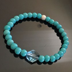 Bracelet argent 925/000 perles turquoise et cristal Swarovski taille élastique 