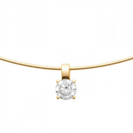 Collier semi rigide Plaqué Or 18 carats pendentif solitaire zirconium