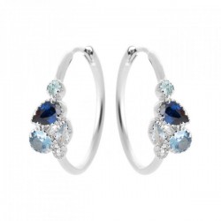 Boucles d'oreilles créoles argent massif 925/000 zirconium et pierres bleues