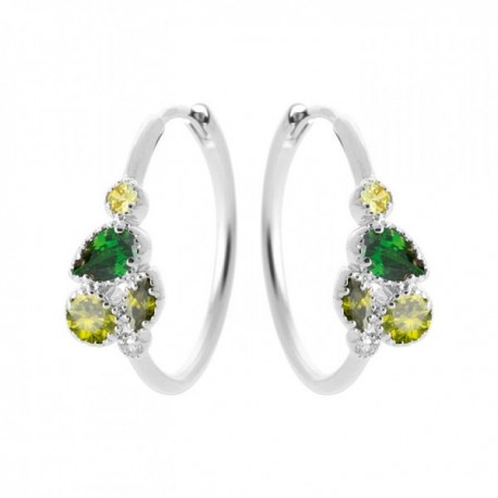 Boucles d'oreilles argent massif 925/000 zirconium et pierres vertes