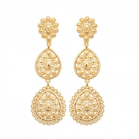 Boucles d'oreilles pendantes gouttes arabesque Plaqué Or 18 carats