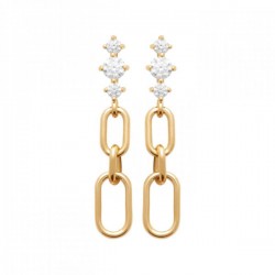 Boucles d'oreilles pendantes anneaux Plaqué Or 18 carats et zirconium