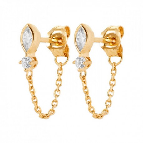 Boucles d'oreilles chainettes Plaqué Or 18 carats et zirconium