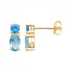 Boucles d'oreilles puces pierres bleues Plaqué Or 18 carats