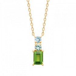 Collier Plaqué Or 18 carats et zirconium pierres tons bleu et vert