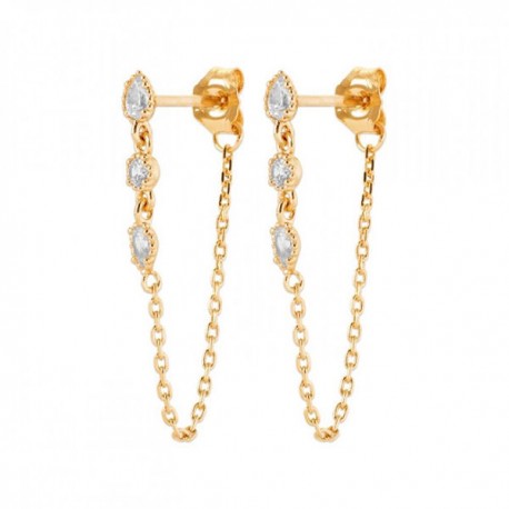 Boucles d'oreilles chainettes Plaqué Or 18 carats et zirconiums