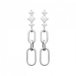 Boucles d'oreilles pendantes anneaux argent massif 925/000 et zirconium