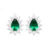 Boucles d'oreilles gouttes argent massif 925/000 et zirconium pierre verte