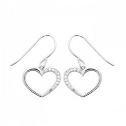 Boucles d'oreilles pendantes coeurs argent massif 925/000 et zirconium