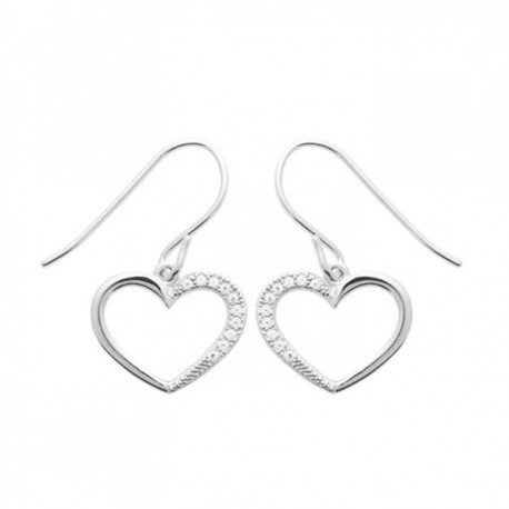 Boucles d'oreilles pendantes coeurs argent massif 925/000 et zirconium