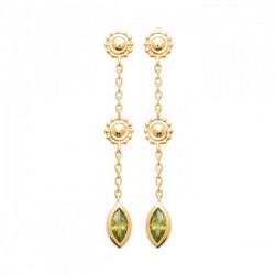 Boucles d'oreilles pendantes Plaqué Or 18 carats et zirconium vert