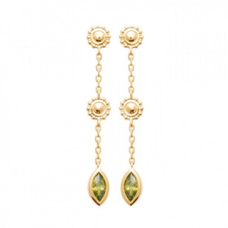 Boucles d'oreilles pendantes Plaqué Or 18 carats et zirconium vert