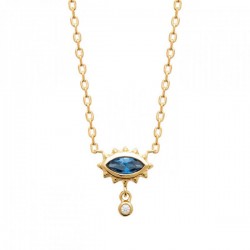 Collier oeil bleu Plaqué Or 18 carats pampille zirconium